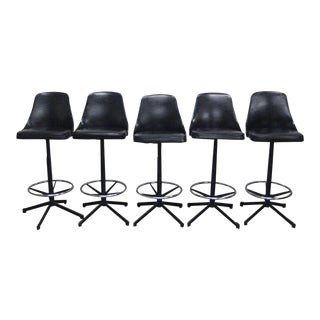 1960s Mid-Century Modern Black Swivel Bar Stools - Set of 5 For Sale