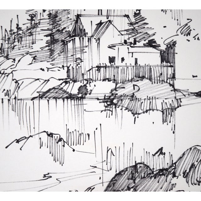 House Across the Lake - Line Drawing Landscape in Ink on Paper by Laurence Sisson For Sale - Image 4 of 6