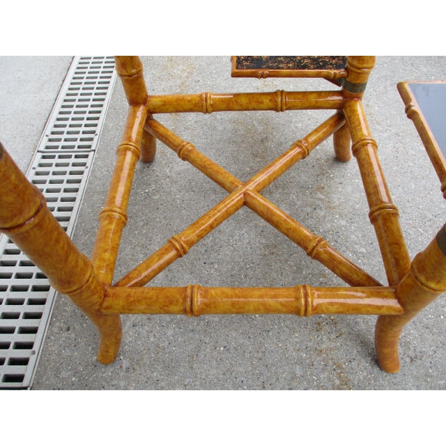 Faux Bamboo and Black Lacquer Side Table With Swivel Shelves For Sale - Image 11 of 13