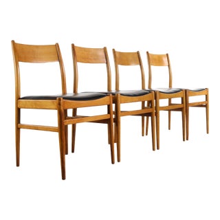 Amazing Set of 4 Mid Century Danish Modern Contoured Honey Oak Dining Chairs For Sale