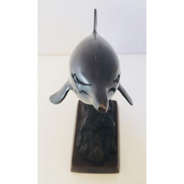 Vintage Pair of Bronze Dolphin Bookends, Mid-Century Nautical Sculptural Decor For Sale - Image 12 of 13