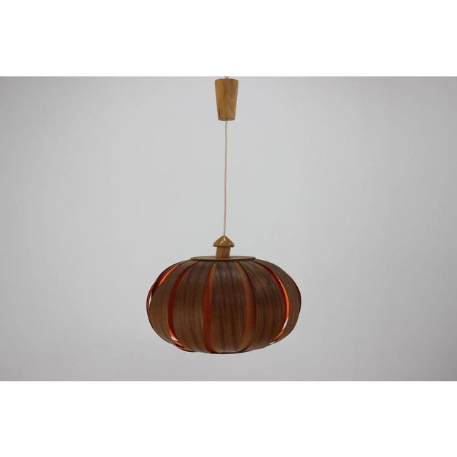 Mid-Century Modern Large Mid-Century Wooden Veneer Pendant from Úluv, 1960s For Sale - Image 3 of 11