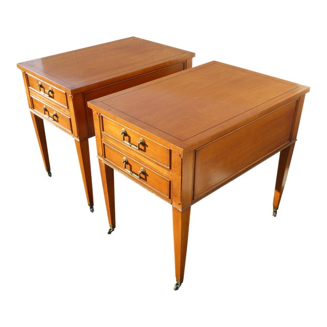 Pair Vintage Hekman Mid Century Modern Golden Brown End Tables