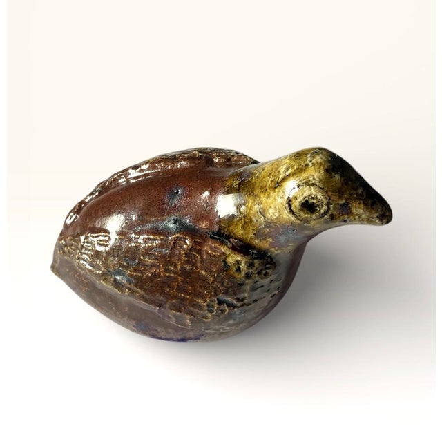Antique Zoomorphic Bird/Partridge Whistle in Brown Glazed Stoneware, France, 1960s For Sale - Image 3 of 7