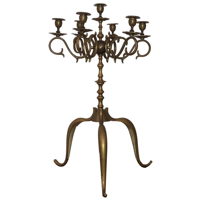 Large Antique Brass Candleholder For Sale - Image 16 of 16