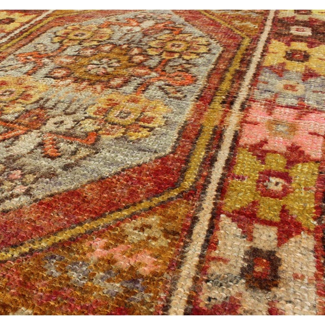 Mid 20th Century Colorful Vintage Turkish Small Oushak With Floral Medallion and Border For Sale - Image 5 of 7