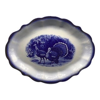 Flow Blue Wild Turkey Platter Made by George S. Harker and Company For Sale
