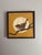 Sparrow by Terra Novak | Oil on wood Painting of a sparrow perched on a branch with a moon background For Sale
