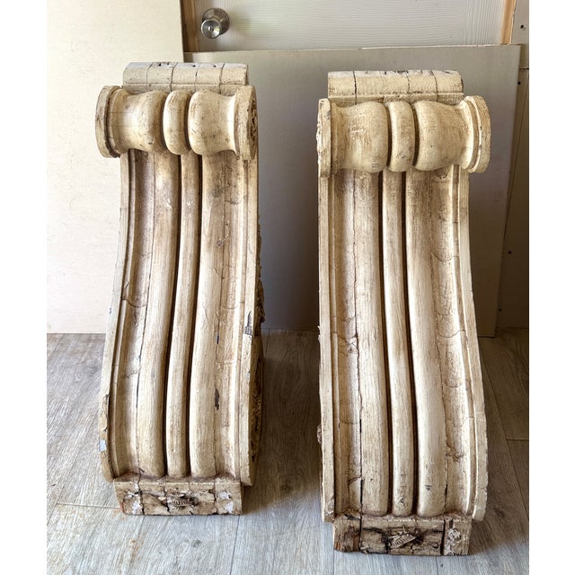 Large and Very Heavy Late 18th Century Architectural Salvage Floral and Scroll design Corbels. 33.5" tall x 10" wide x 17"...