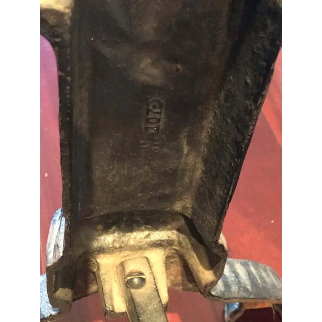 Victorian Antique Mission Arts Crafts Enameled Cast Iron Brass Industrial Hammered Fireplace Andiron Set For Sale - Image 3 of 7