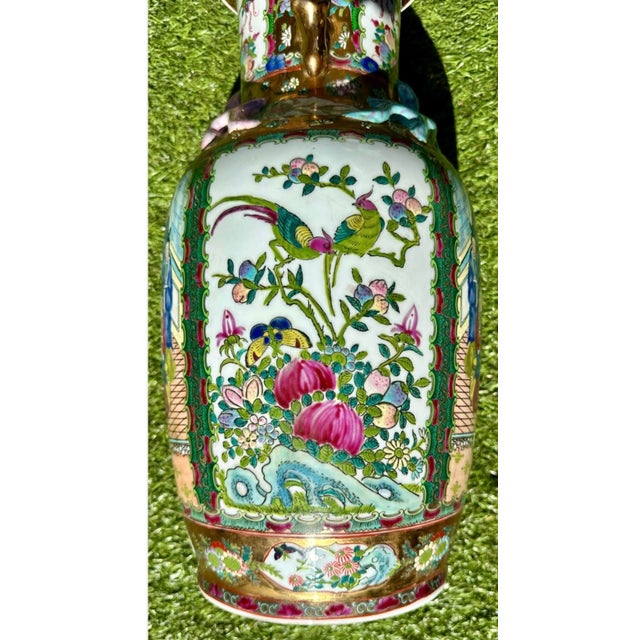 Pair of Large Antique Famille Rose Medallion Chinese Vases With Rosewood Stands For Sale - Image 14 of 18