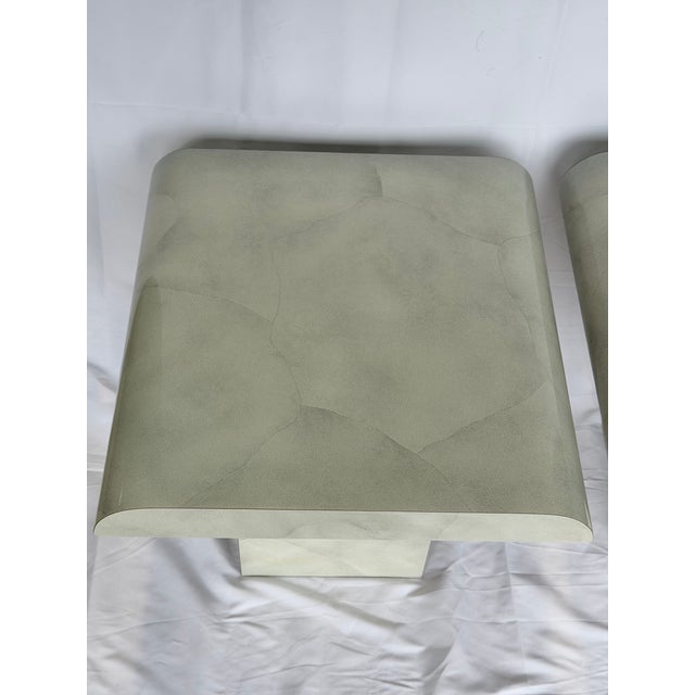 Pair of 1980s Postmodern Faux Carrara Marble Waterfall End Tables For Sale - Image 4 of 8