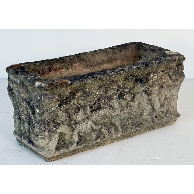 English Garden Stone Trough or Planter With Cherub Relief -Two Available For Sale - Image 9 of 12