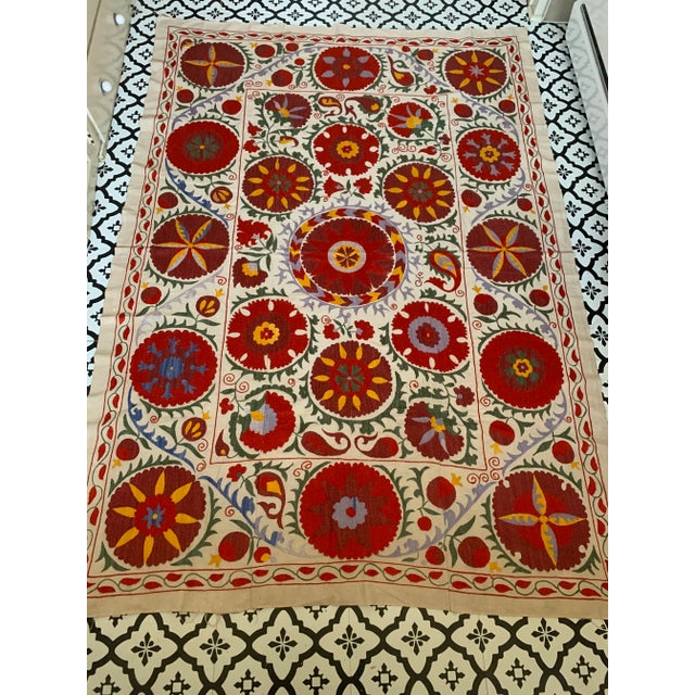 Vintage Colorful Hand Embroidered Floral Pommagranite Suzani Textile Bukhara Uzbekistan For Sale - Image 13 of 13