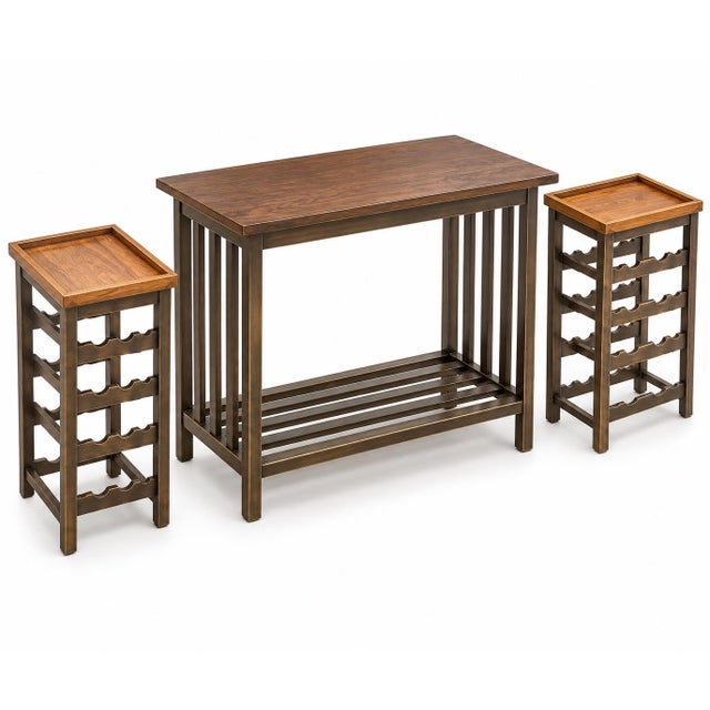 Vintage Thai Teak Wine Console & Side Tables in Antique Bronze—Set of 3 For Sale - Image 4 of 7