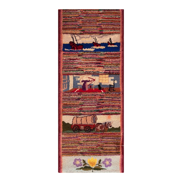 Nazmiyal Collection Antique American Hooked Runner Rug For Sale