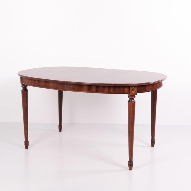 Gustavian Style Oval Mahogany Dining Table with 3 Extension Leaves, 1940s For Sale - Image 3 of 14
