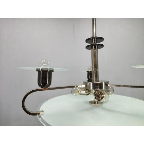 1930s Art Deco Chrome and Glass Chandelier, Czechoslovakia, 1930s For Sale - Image 5 of 11