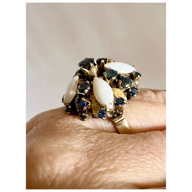 Late 20th Century 14k Sapphire and Opal Ring, Size 5 For Sale In Denver - Image 6 of 12