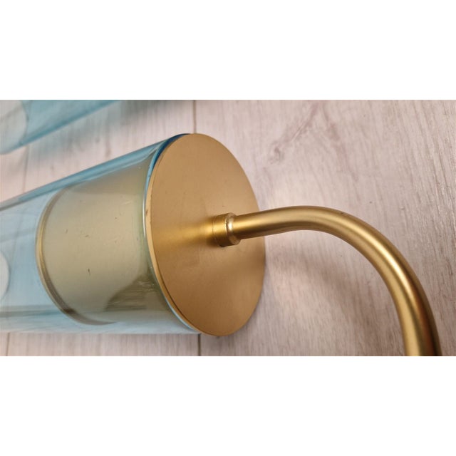 Wall Lamps in Brass with Blue Glass Tube, 1990s, Set of 2 For Sale - Image 4 of 15