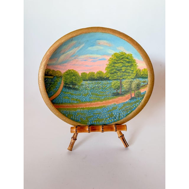 Impressionist Vintage Original Concave Bluebonnet Painting in Primitive Style Bowl For Sale - Image 3 of 8