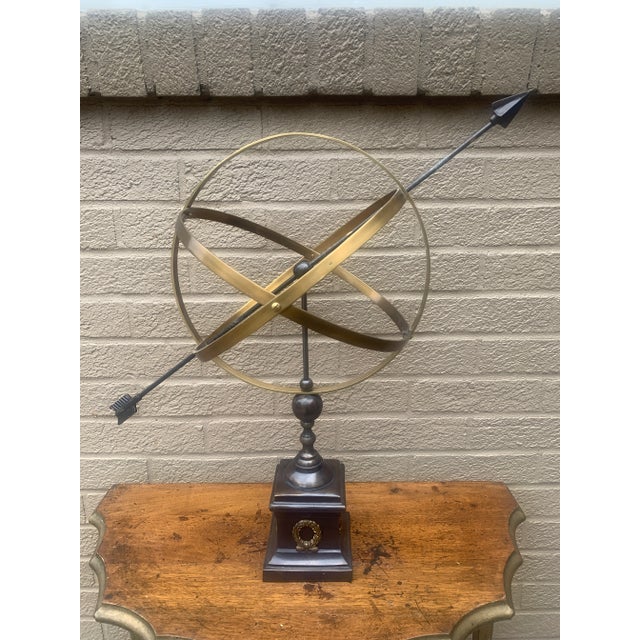 Large Classical Iron and Brass Armillary Sphere Garden Sculpture on Stand – English Estate Style For Sale - Image 11 of 12