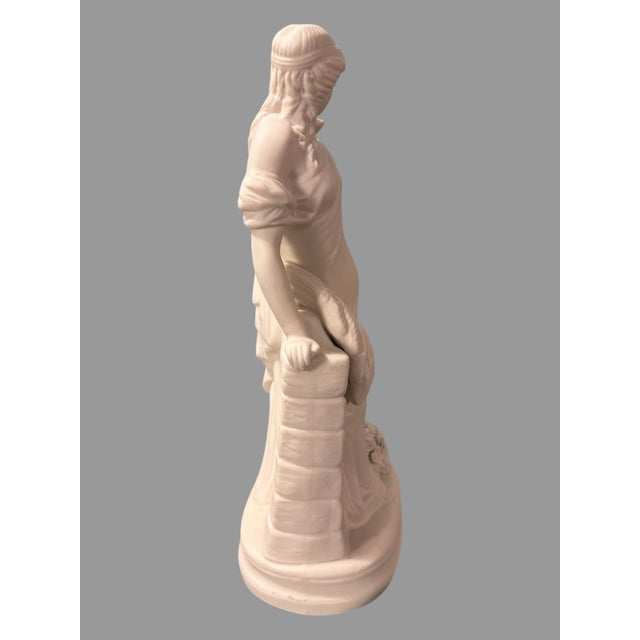 Early 20th Century Antique Victorian Parian Porcelain Art Nouveau 13" Figural Maiden W Dove Statue For Sale - Image 5 of 7