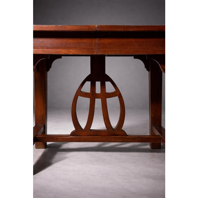 Art Nouveau Italian Walnut Extendable Dining Table with Lyre Motif Base, 1905 For Sale - Image 12 of 14