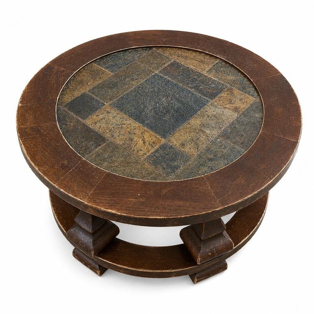 Round Coffee Table in Stone and Wood, 1980s For Sale - Image 3 of 5