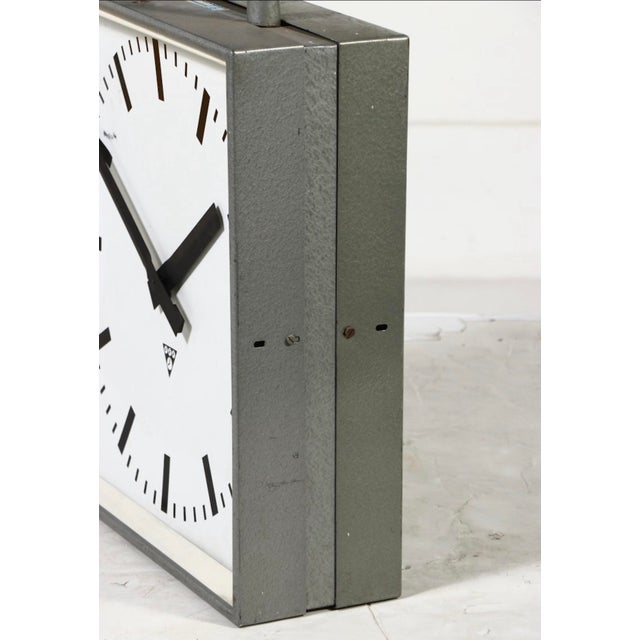 Metal Pragotron Vintage Ceiling Clock Double Midcentury Retro Industrial Railroad Wall For Sale - Image 7 of 12