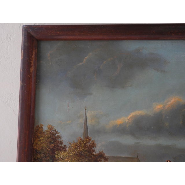 Early 20th century Continental School oil on masonite painting. Numbered stone buildings and stone brige. Unsigned....