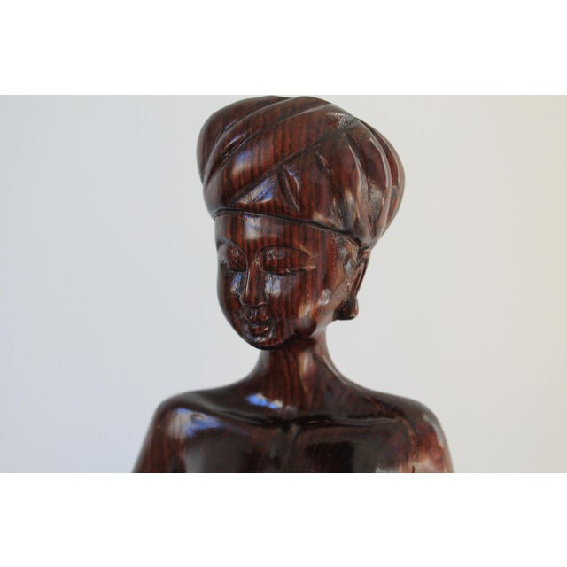 Vintage Hand Carved Female Asian Wood Sculpture For Sale - Image 4 of 10