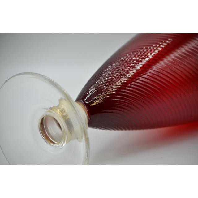 Glass Large 1950s Red Swiral Venetian Italian Glass Trumpet Pedestal Vase With Gold Leaf Aventurine For Sale - Image 7 of 10