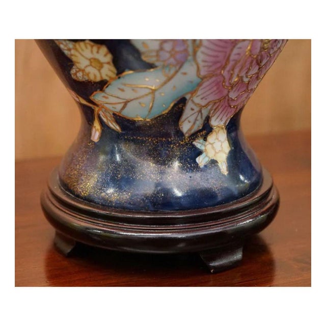 Ceramic Vintage Navy Blue Floral Hand-Painted Lamps, 1960s, Set of 2 For Sale - Image 7 of 13