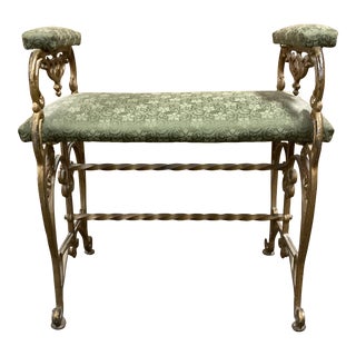 1800s Antique English Iron and Upholstered Parlor Bench. For Sale