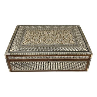 Large Vintage Egyptian Moorish Style Mother of Pearl Inlaid Marquetry Wooden Box For Sale