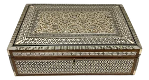 Large Vintage Egyptian Moorish Style Mother of Pearl Inlaid Marquetry Wooden Box