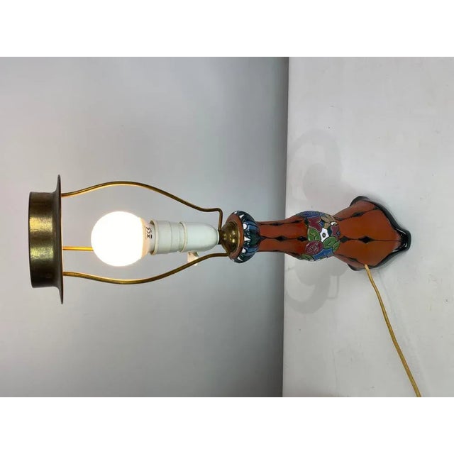 1960s Ceramic Table Lamp with Orange Glaze and Paper Shade, 1960s For Sale - Image 5 of 9
