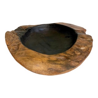 Hand-Carved Live Edge Rustic Wood Bowl For Sale