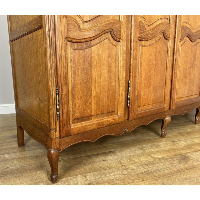 Vintage Louis XVI French Oak Five Door Carved Armoire For Sale - Image 5 of 14