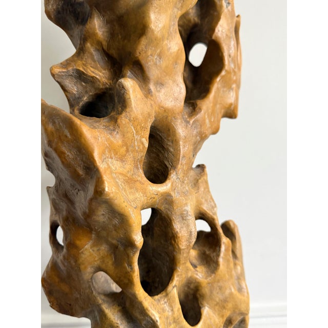 Tall Elegant Chinese Scholar Rock Yellow Taihu Stone on Wood Stand For Sale - Image 13 of 18