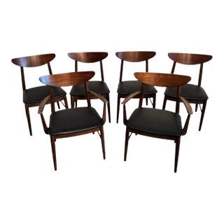 Set of 6 Mid-Century Walnut Dining Chairs by Stanley For Sale