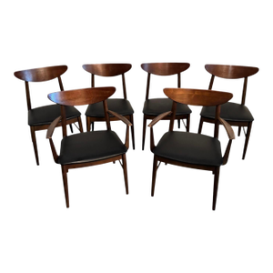 Set of 6 Mid-Century Walnut Dining Chairs by Stanley