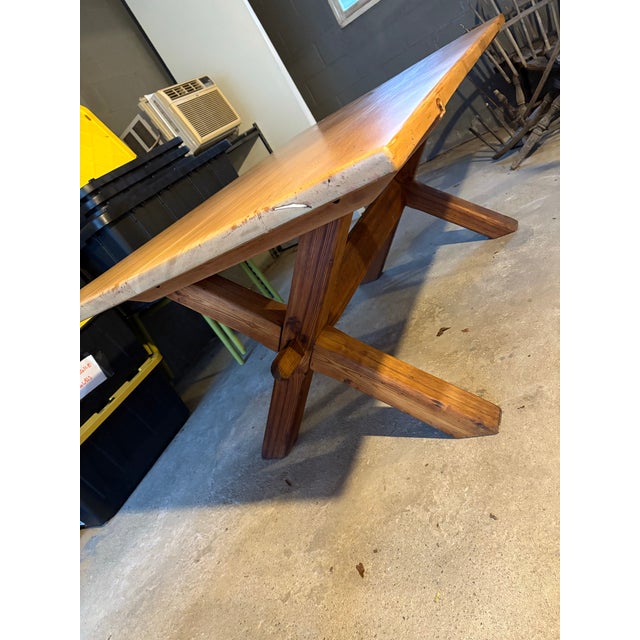 Early 20th Century Primitive Pine Farm Trestle Dining Table For Sale - Image 4 of 8