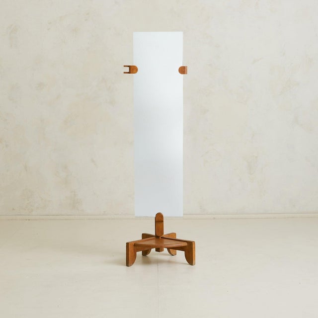 French Oak Floor Mirror by Guillerme et Chambron, 1940s For Sale - Image 9 of 18