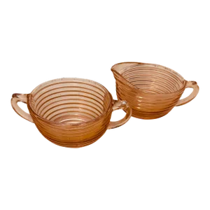 1940s Anchor Hocking Manhattan Pink Depression Glass Cream and Sugar Set- 2 Pieces