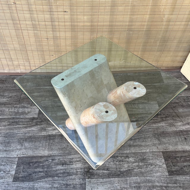 Post Modern Tessellated Mactan Stone Rounded X-Shape Base Side Table. C 1980s For Sale - Image 16 of 17