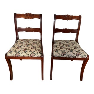 1940s Pair of Duncan Phyfe Style Rosewood Needle Point Floral Design Chairs For Sale