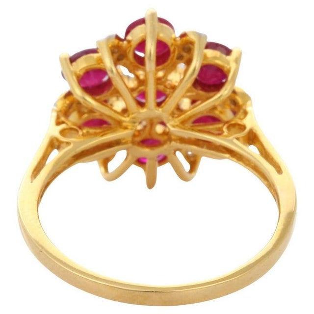 Gold Indian Style Ruby Flower Ring Size 7 For Sale - Image 8 of 10