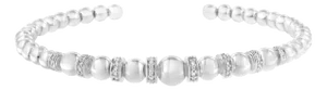 .925 Sterling Silver 1/4 Cttw Diamond Rondelle Graduated Ball Bead Cuff Bangle Bracelet - Fits wrists up to 7 1/2 inches